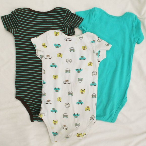 24Mo Boy Set 3-Piece Monkey Car Bodysuit Cute Carters Baby Onesie Short Sleeved - Picture 3 of 11